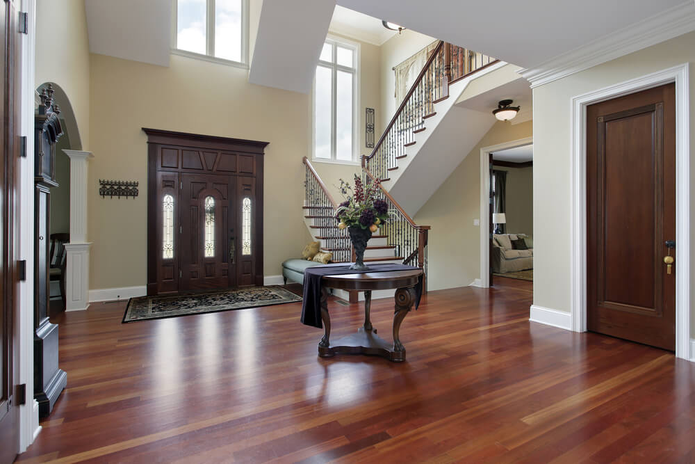 A hardwood floor in the entry way of a Leon Valley home