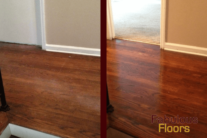 Before and after hardwood floor refinishing in Leon Valley, TX
