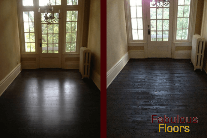 Before and after hardwood floor resurfacing in Alamo Heights, TX