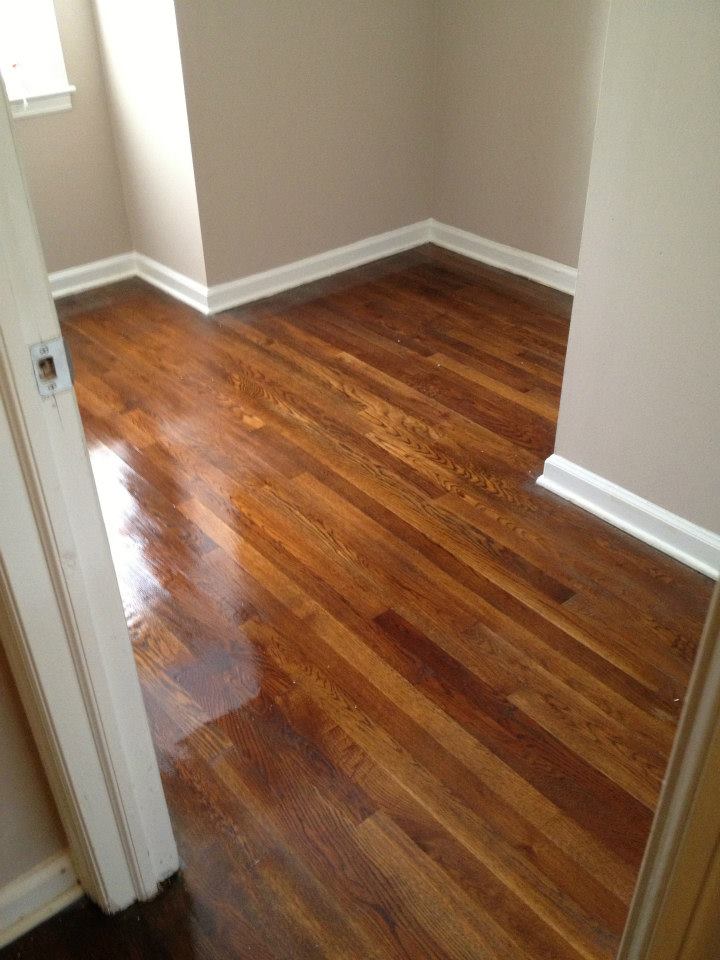 A hardwood floor after being refinished