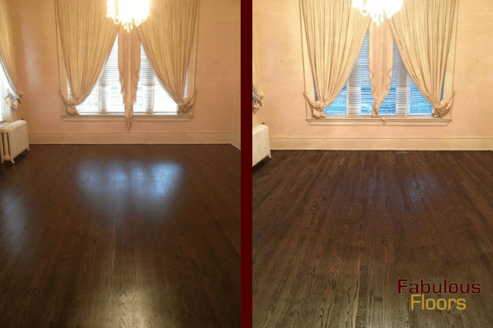before and after a hardwood floor resurfacing project in windcrest, tx
