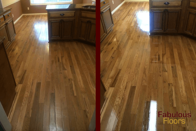 before and after hardwood refinishing service in castroville, tx